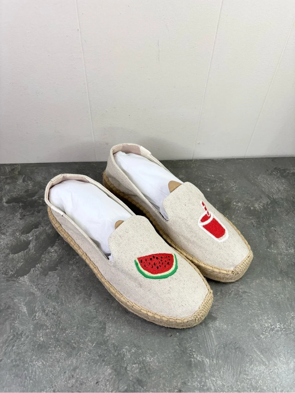 Soludos Watermelon Juice Platform Espadrilles natural sand patch novelty 8.5 new